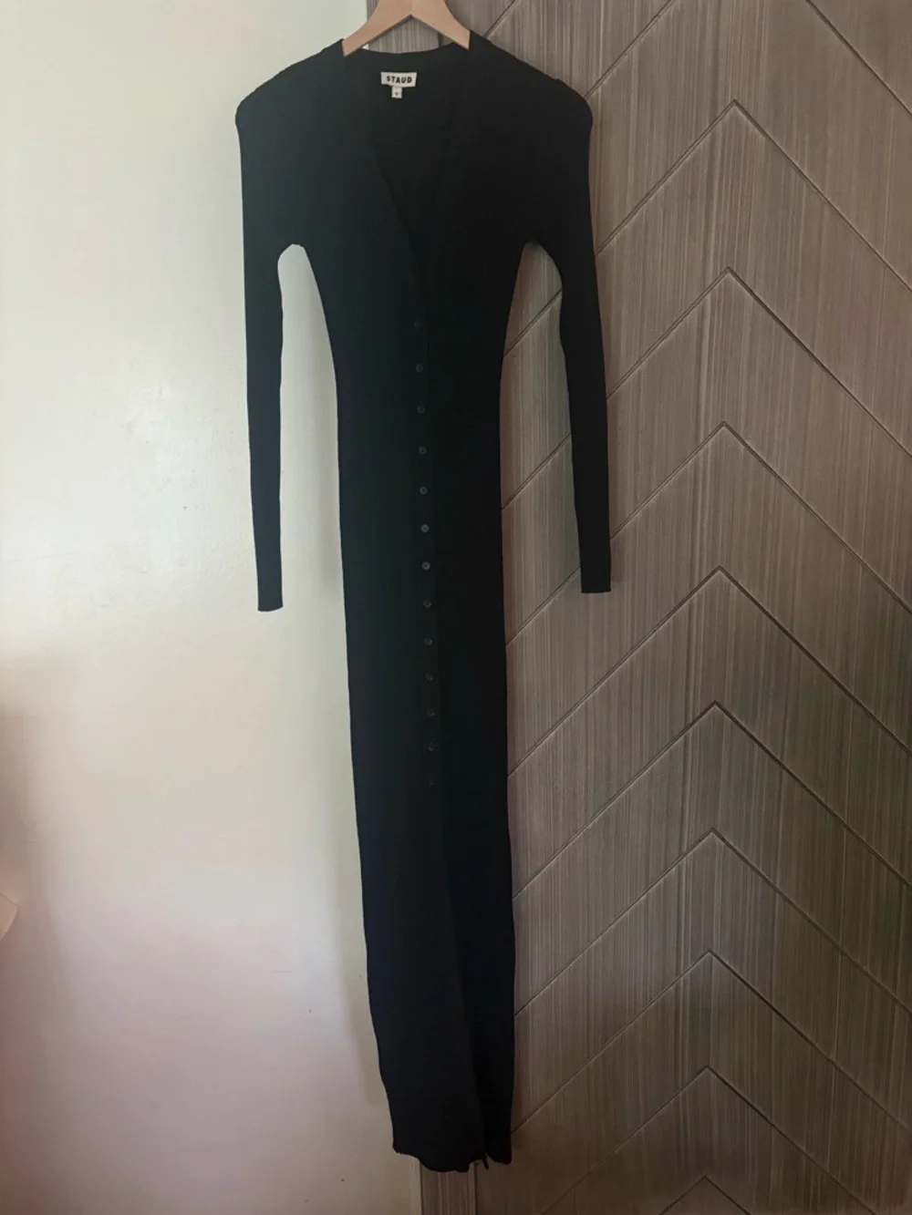STAUD Shoko Sweater Maxi Dress Black Ribbed Button-Front Size Small Retails $225 - Picture 5 of 13